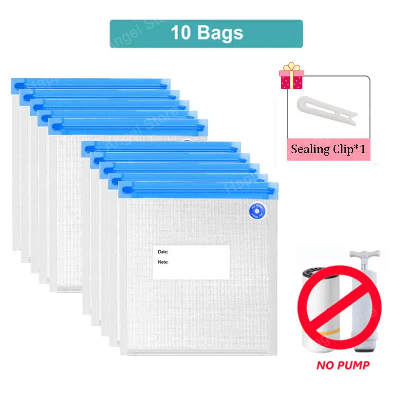 Reusable vacuum food storage bag zipper bag set USB electric pump vacuum sealing bag and manual pump vacuum bag - AMULET RING STORE