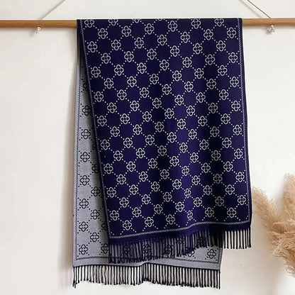 Women's Four Leaf Flower Shawl Core Spun Yarn Imitation Cashmere Tassel Warm Scarf Air Conditioning Shawl Scarf Autumn Winter