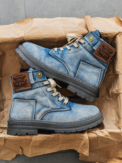 Men's high top denim boots, casual sports shoes, trendy and fashionable men's boots
