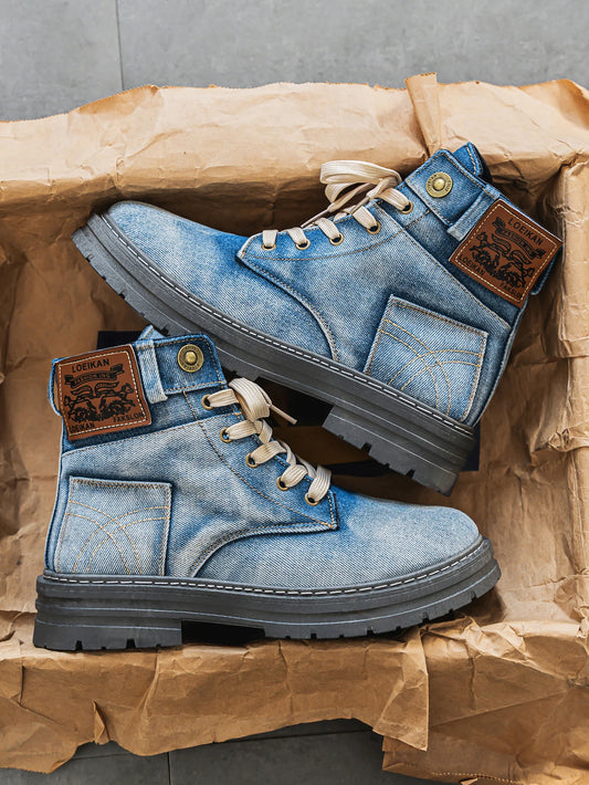 Men's high top denim boots, casual sports shoes, trendy and fashionable men's boots