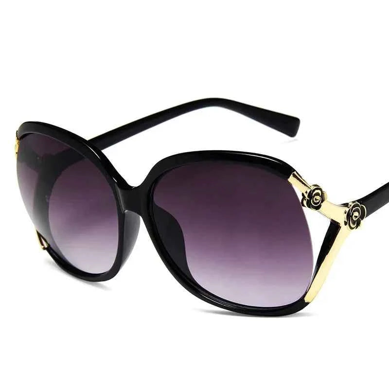 Women’s Sexy Retro Sunglasses Gradient Sun Glasses Round Large-Framed Brand Designer Style with Camellia Hollow-out Accents