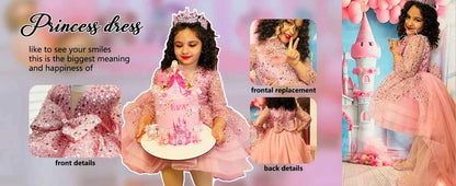 Baby Girls Dress Pink Bubble Sleeve Butterfly Dress Pageant Dresses for Toddler Girls Official Christmas Dinner Clothes