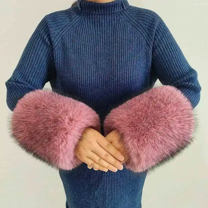 Large Winter Faux Fox Fur Scarf Women Jackets Warm Fluffy Shawl Fashion Artificial Fur Collar And Cuff Set Fluffy Scarves Female