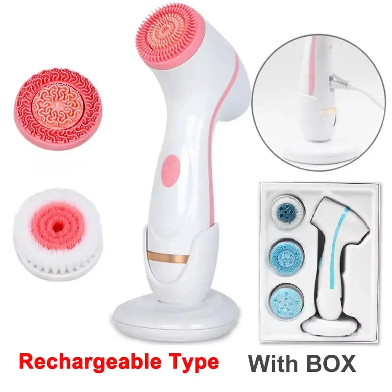 3 In 1 Electric Cleansing Brush Vibrations Facial Cleaner Face Massager Sonic Rotating Cleansing Brush Face Deep Cleansing Tool