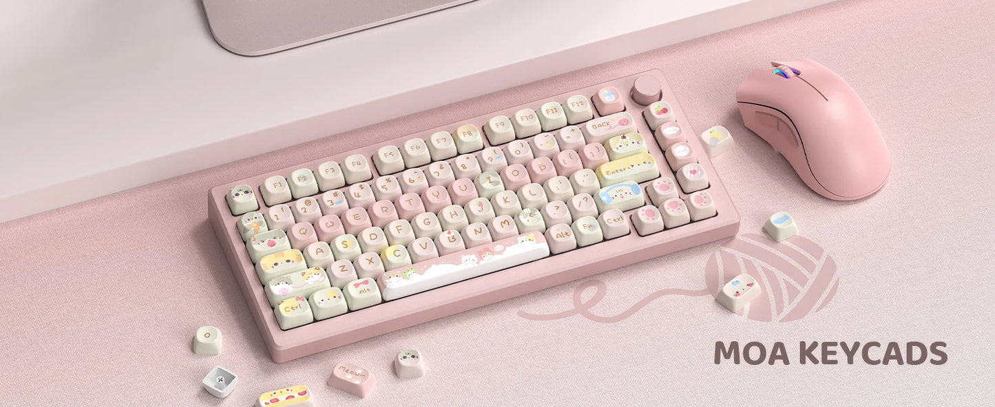 134 Keys Pink Cat  MOA Profile PBT Keycaps Customs Dye Sub Key caps for 61/87/104 Cherry MX Switch Gaming Mechanical Keyboard