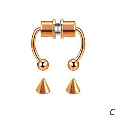 Fake Nose Piercing Septum Hoop Nose Clip HipHoop Rock Steel Magnet Nose Punk Body Jewelry For Unisex High-end - AMULET RING STORE