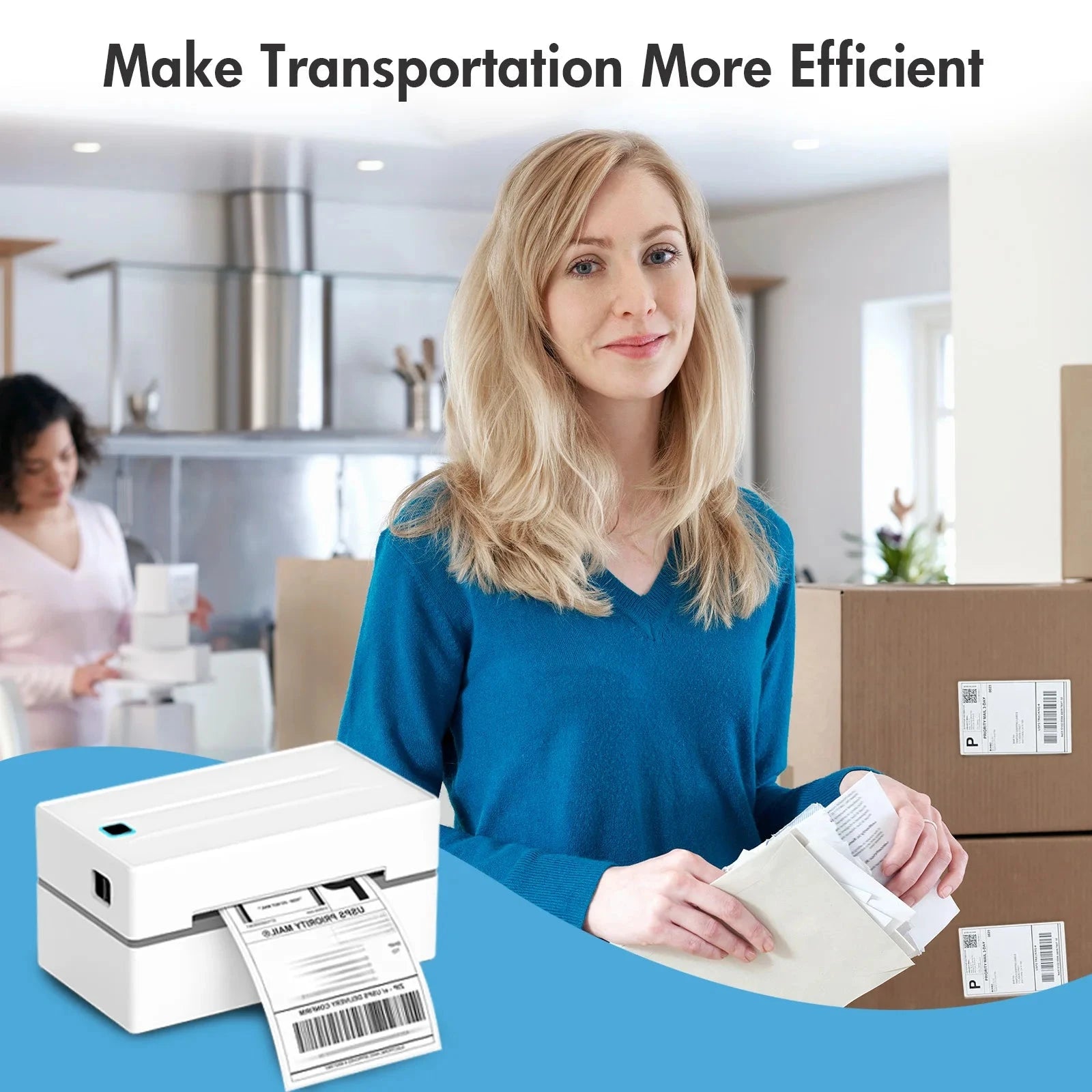 Thermal Label Printer Portable No Ink Required 300DPI 4x6 for Small Business WiFi Bluetooth USB High Speed Express Airway Bill