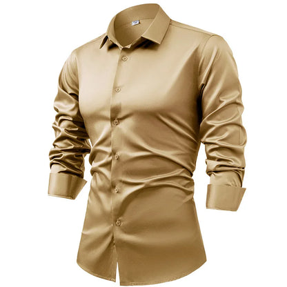 Anti-Wrinkle Men Shirts Long Sleeve Dress Shirts For Men Slim Fit Camisa Social Business Blouse White Blue Office Shirt S-5XL