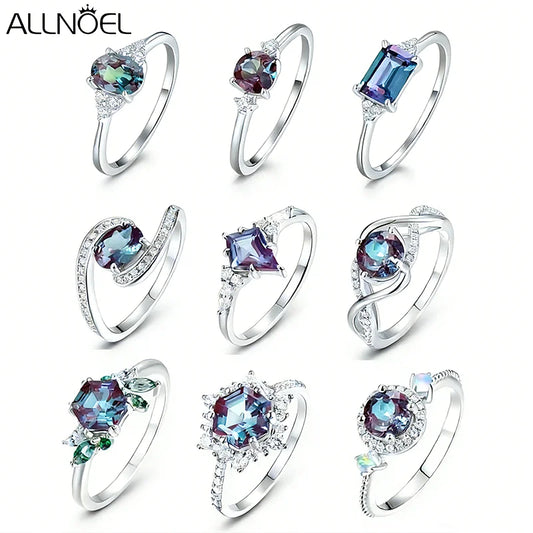 ALLNOEL 925 Sterling Silver Alexandrite Ring For Women Exquisite Style Fashionable Engagement rings Wedding Luxury diamond ring