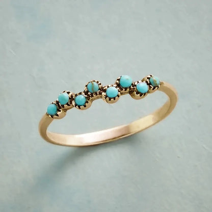 Huitan Imitation Turquoise Finger Ring for Women Boho Style Daily Wear Chic Accessories Fancy Anniversary Gift Hot Sale Jewelry - AMULET RING STORE