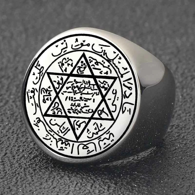 R674 Seal of Solomon Star of David King Solomon Seal Protection Talisman Amulet Jewelry Laser Engraved Stainless Steel Ring