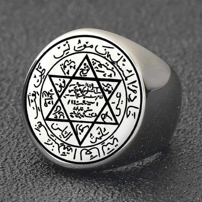 R674 Seal of Solomon Star of David King Solomon Seal Protection Talisman Amulet Jewelry Laser Engraved Stainless Steel Ring