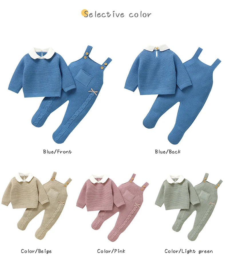 Autumn Baby Clothes Sets Knit Infant Boy Girl Sweater Long Sleeve+Romper Sleeveless Newborn Kid Pullover+Jumpsuit Foot Wrap 0-9M - AMULET RING STORE