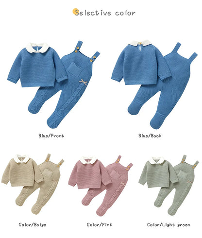 Autumn Baby Clothes Sets Knit Infant Boy Girl Sweater Long Sleeve+Romper Sleeveless Newborn Kid Pullover+Jumpsuit Foot Wrap 0-9M - AMULET RING STORE