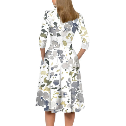 Traf Women 2025 Women'S Casual And Fashionable 3/4 Sleeve Pocket With Back Zipper Dress