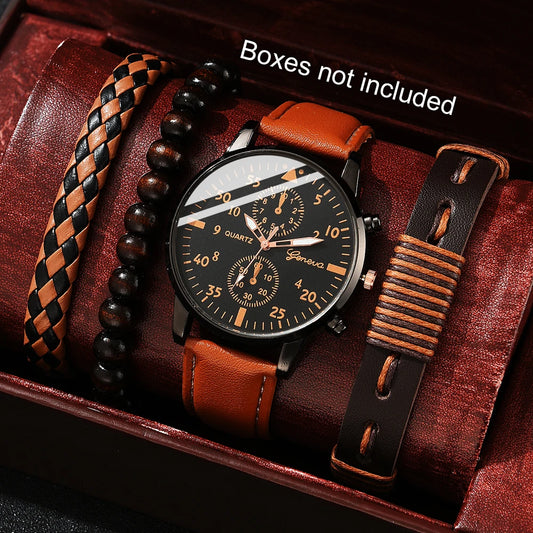 New Hip Hop Mens Fashion Watches Luxury Male Clock Wristwatch Sport MensWrist Watch Bracelet Set Relogio Masculino - AMULET RING STORE