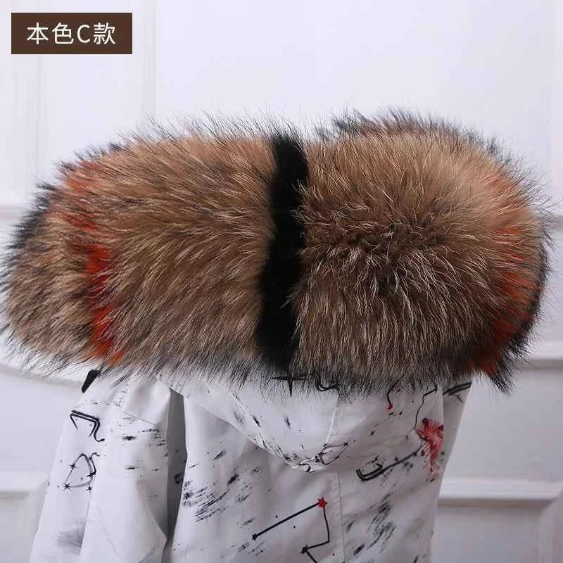 Raccoon Fur Collar 100% Real Fur Fashion Scarves For Ladies Neck Warmer Women Winter Natural Fur Scarf Decor White Fur Scarf