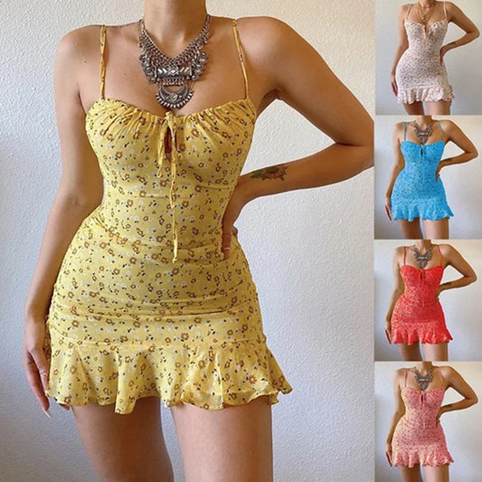 Women's Sexy Casual Home Small Floral Camisole Dress Summer Comfortable Skirt - AMULET RING STORE