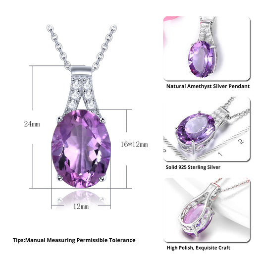 Natural Amethyst Sterling Silver S925 Rhodium Plated 8.5 Carats Genuine Birthstone Big Size Quarts Birthday Gift for Women