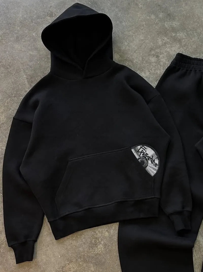 2025 Trendy High Street Retro Casual Streetwear Men's Sports Suit Y2K Harajuku Embroidered Hoodie Women Hip-hop Loose Sweatpants - AMULET RING STORE