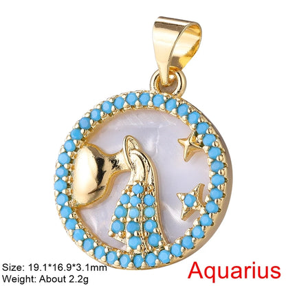 Juya DIY Imitation Pearl Shell 18K Gold Plated 12 Zodiac Charms For Handmade Fashion Birthstone Season Pendants Jewelry Making