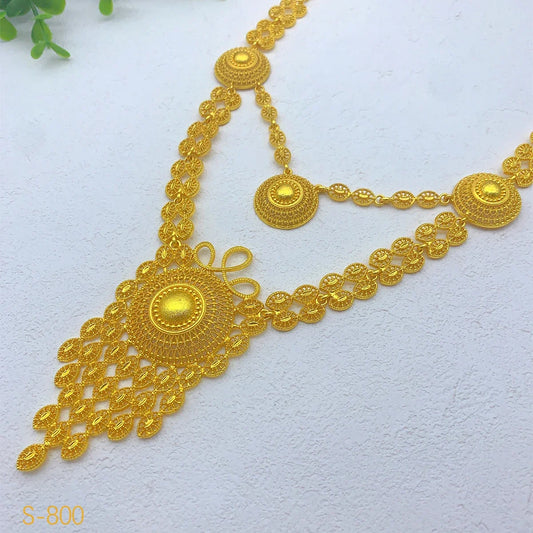 ANIID Indian 24K Gold Color Jewelry Sets For Women Wedding Dubai Necklace Earrings Nigerian African Bridal 4PCS Set Party Gifts