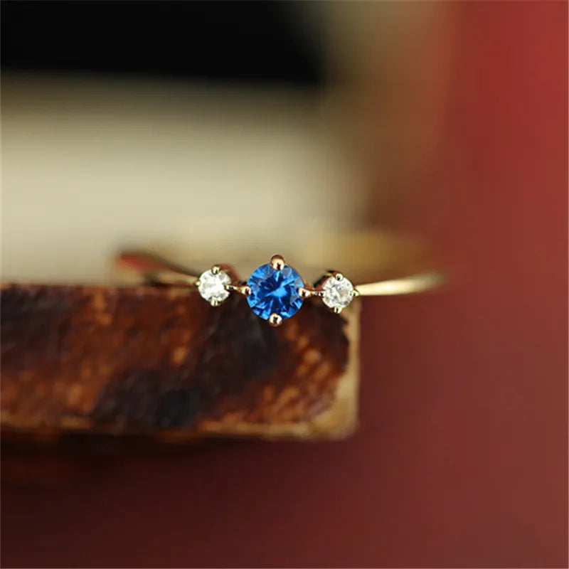925 Sterling Silver Plated 14K Gold Blue Zircon Ring for Women  Japanese Light Luxury Party Jewelry Accessories