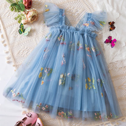 Delicate Party Prom Evening Dress Colorful Flower Embroidery Dresses Fashion Butterfly Princess Dress Birthday Princess Clothes