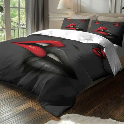 3pcs Heart pattern printed bedding set,1 quilt cover+2 pillowcase, suitable for couples and adults bedroom, home decoration - AMULET RING STORE