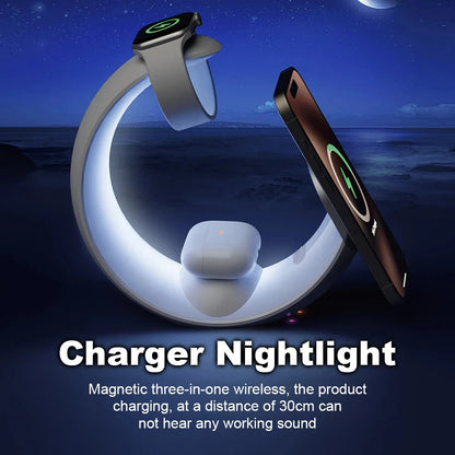 4 in 1 Magnetic Fast Charging Dock Station QC3.0 PD with Desk Lamp Wireless Charger Station Holder for iPhone AirPods IWatch