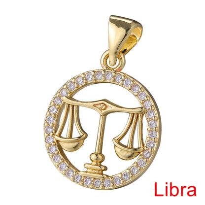 Juya DIY Imitation Pearl Shell 18K Gold Plated 12 Zodiac Charms For Handmade Fashion Birthstone Season Pendants Jewelry Making