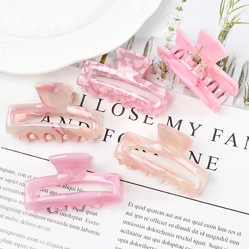 Mini Women's Hair Clips Colorful Geometric Hollow Crab Claw Clip Acetate Leopard Print Fashion Girls Hairpin Hair Accessories - AMULET RING STORE