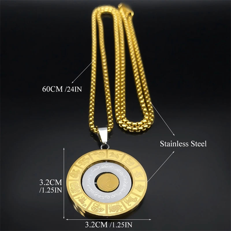 Rotating Chinese 12 Zodiac Nine Palaces Bagua Necklace