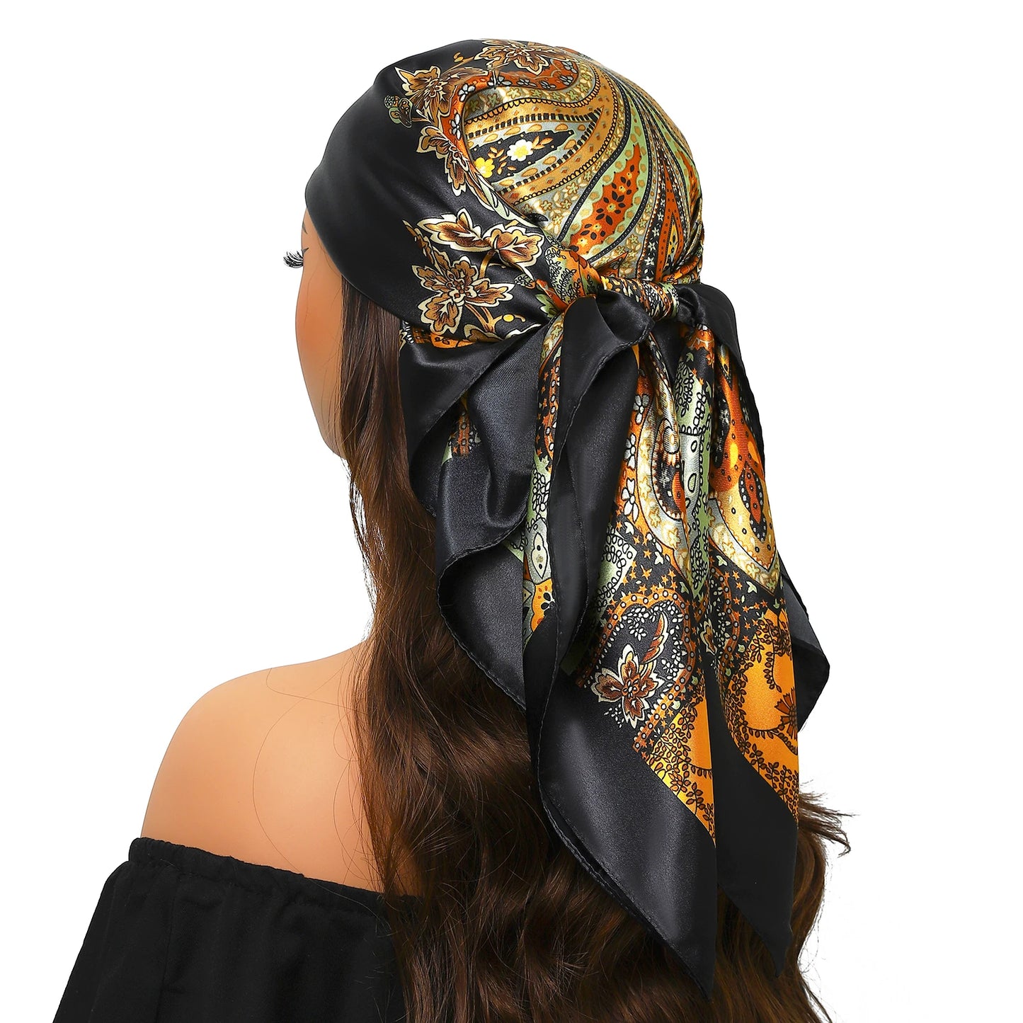 Head Scarf Women Luxury Brand Square 90*90cm Silk Foulard Satin Bandana Cheveux Soft Neckerchief Hijab Hair Scarves For Ladies - AMULET RING STORE