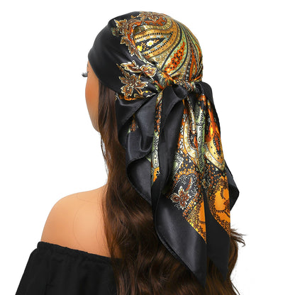 Head Scarf Women Luxury Brand Square 90*90cm Silk Foulard Satin Bandana Cheveux Soft Neckerchief Hijab Hair Scarves For Ladies - AMULET RING STORE