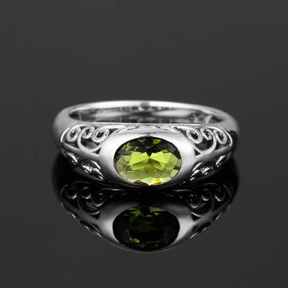 Retro Real 925 Sterling Silver Peridot Rings For Women 6*8mm Oval Gemstones Wedding Enagement Famous Brand Jewelry