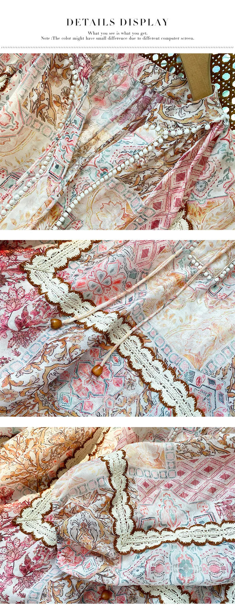 Boho Flrench Chic Floral Blouse Shirt Printed Summer Loose Lace Hollow Out Sexy Ladies Vocation Women Long Sleeve Top Shirts New