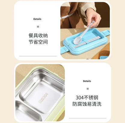 304 stainless steel lunch box for kids adult portable Microwavable insulated bento compartment multilayer food storage container - AMULET RING STORE
