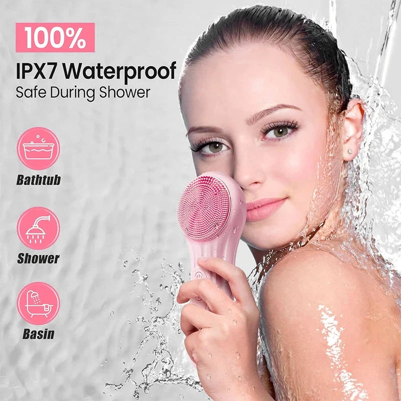 Silicone Face Cleaner Electric Sonic Facial Cleansing Brush Ultrasonic Face Massage Pore Deep Cleaning Vibrating IPX7 Waterproof