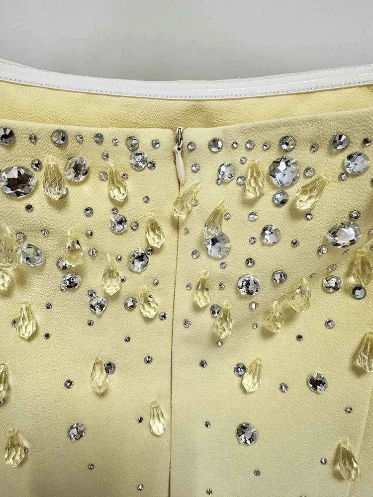 HIGH QUALITY Newest Fashion 2025 Designer Vestido Women's Square Collar Beading Diamonds Long Sleeve Maxi Dress