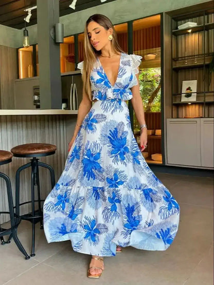 V-Neck Backless Beach Dress - Summer Beachwear - AMULET RING STORE