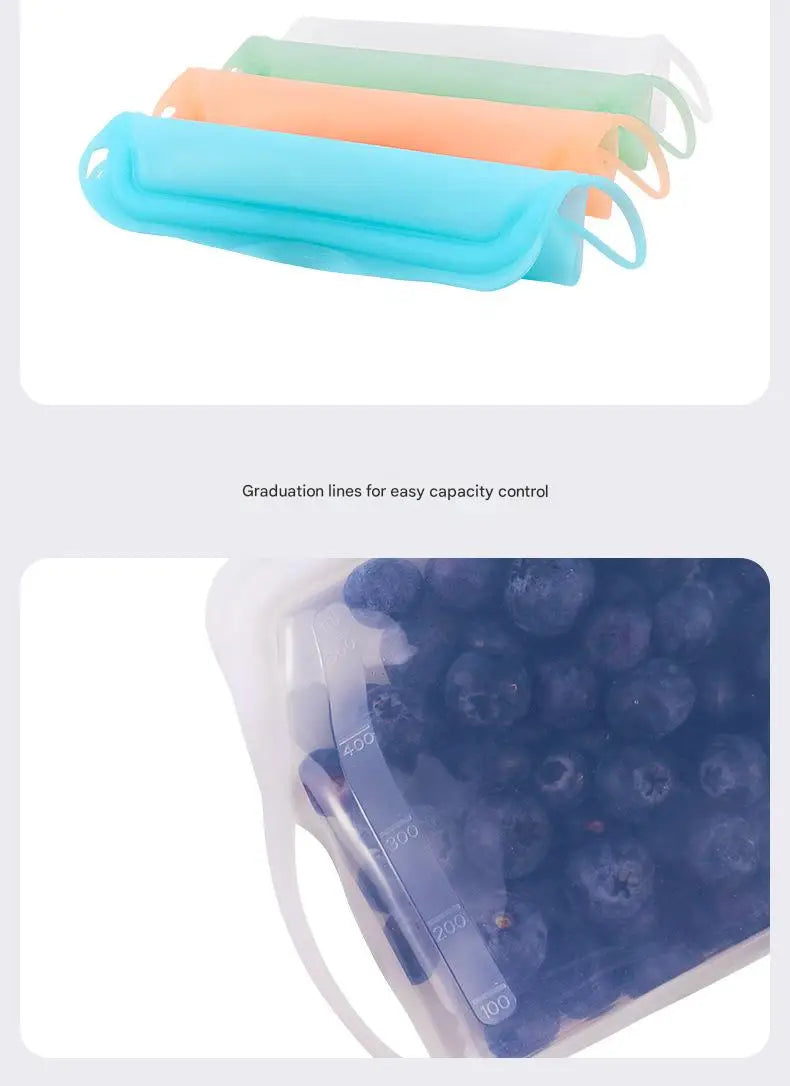 Silicone Zipper Bag,Kitchen Fresh-keeping Bags for Fruits and Vegetables,Portable Self-sealing Storage Bag for Daily Necessities - AMULET RING STORE