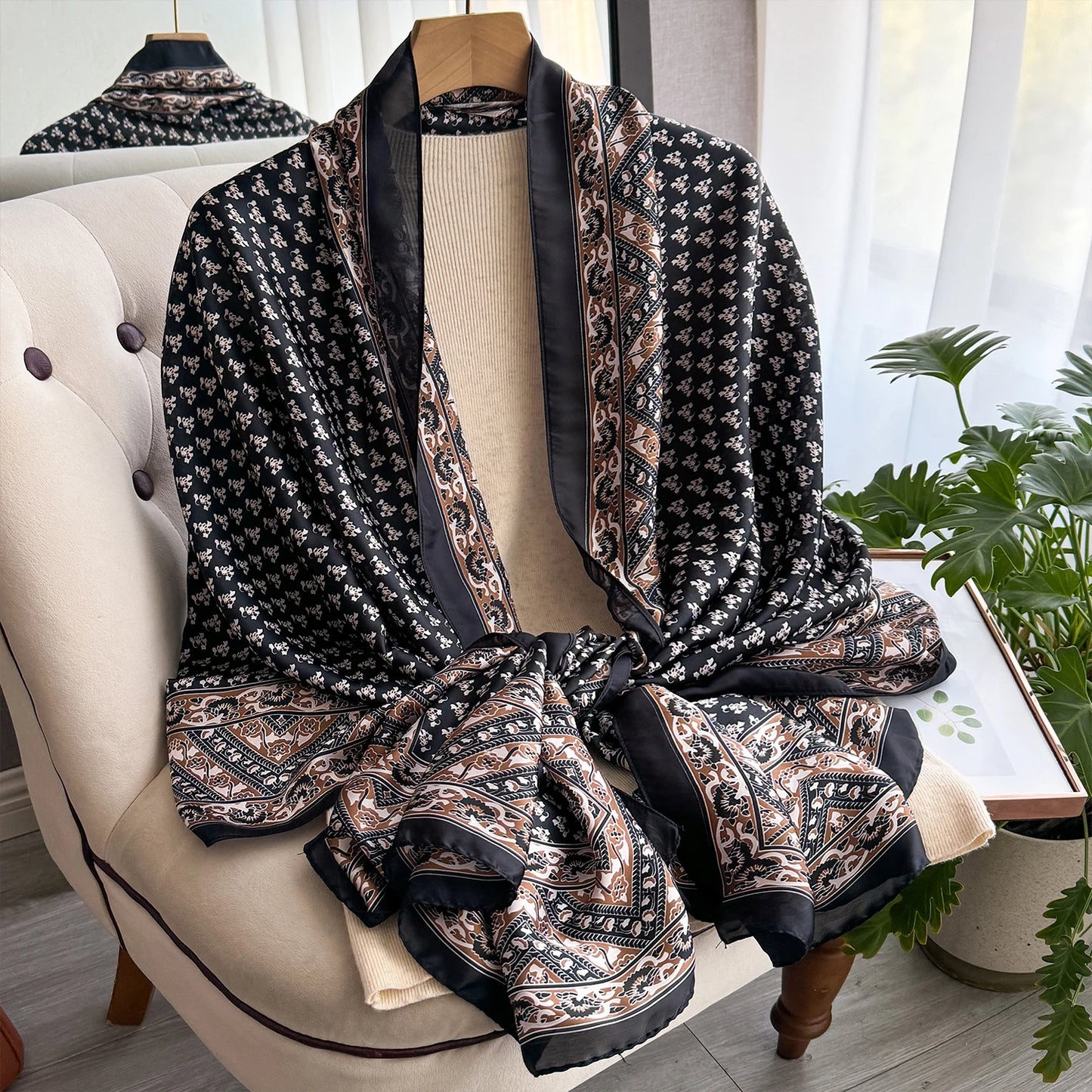 Latest Spring High Quality Soft Silk Scarf Women Ladies Elegant Print Scarf Fashion Shawl Beach sun Protection Designer Scarf