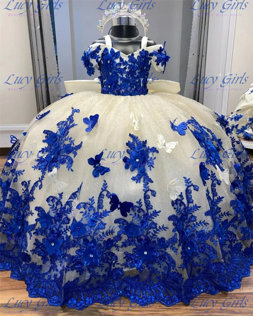 Gorgeous Quality Flower Girl Dress Tulle Fluffy With Exquisite Blue Applique Wedding Dresses Little Girls Birthday Party Gowns
