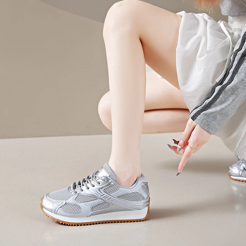 Women's Colorblock Casual Sneakers, Lace Up Soft Sole Platform Casual Shoes, Low-top Walking Comfy Shoes in holiday - AMULET RING STORE