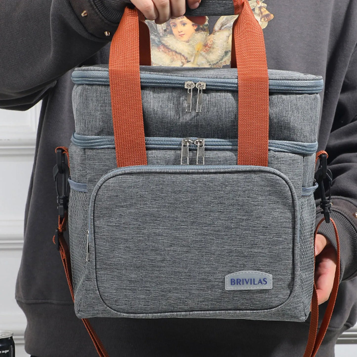 1PC Double Layer Lunch Bag Large Capacity Thermal Insulation Lunch Bags Leakproof Cooler Tote For Men Women Work Picnic School