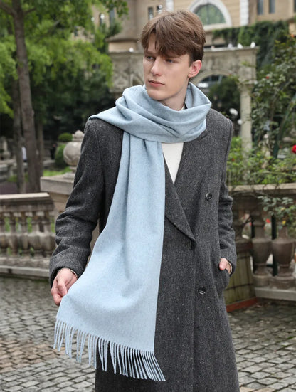 Classic Simple Solid Wool Blend Scarf Women Men Fall Winter High Quality Woolen Shawl Thick Warm Tassel Muffler Female Male Wrap