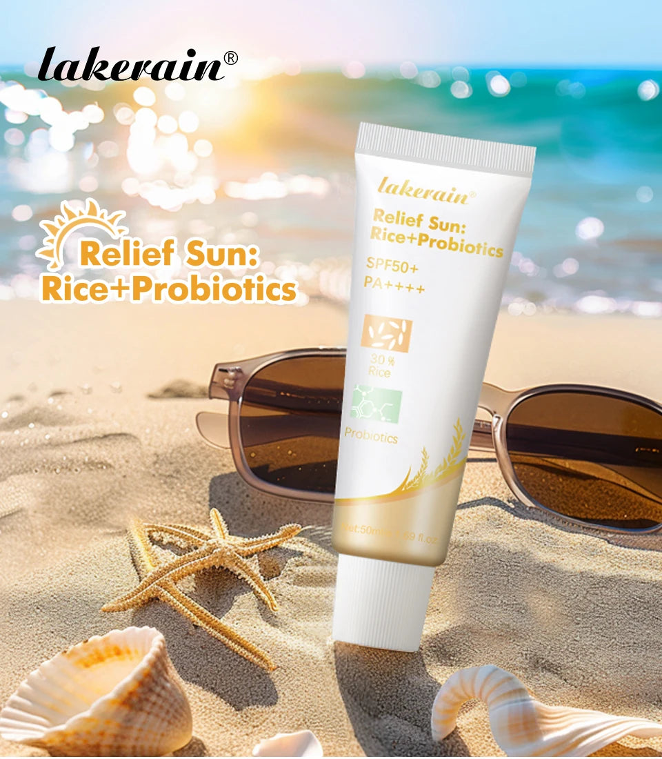 Lakerain SPF50+ Rice+Probiotics Sunscreen Skin Protection Refreshing Makeup Sunscreen Cream UV Resistance Facial Sunscreen New