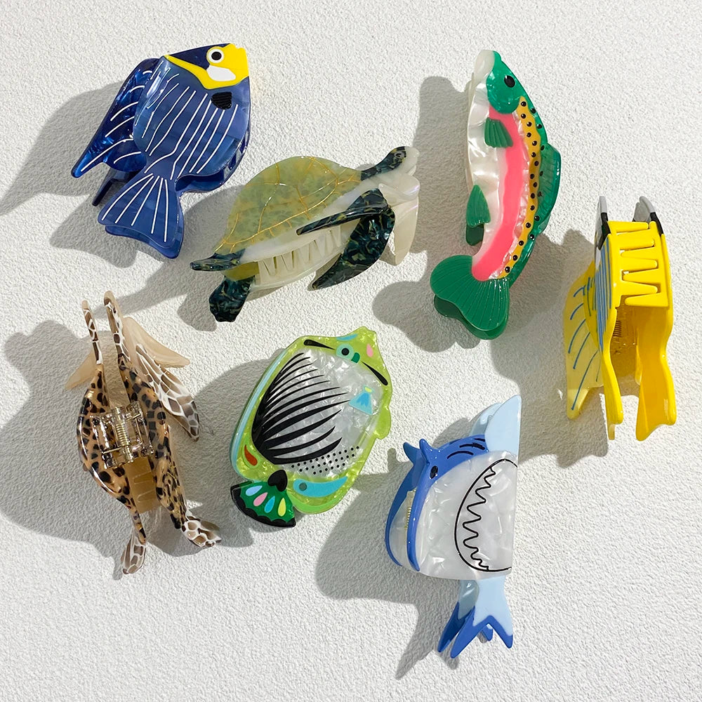 Creative Funny Acetate Tortoise Sturgeon Fish Shark Hairpin Oversize Marine Animal Barrettes Thick Hair Clip Claw Accessories - AMULET RING STORE