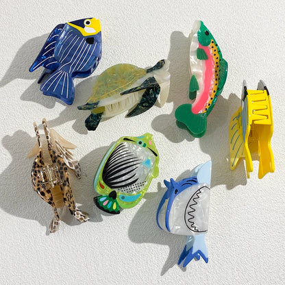 Creative Funny Acetate Tortoise Sturgeon Fish Shark Hairpin Oversize Marine Animal Barrettes Thick Hair Clip Claw Accessories - AMULET RING STORE